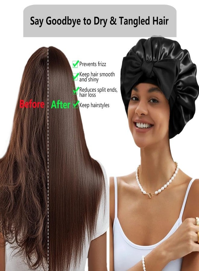 Heniho 1+3 Large Satin Bonnets with Scrunchies for Women, Double Layer Hair Bonnet Tie Bonnet for Sleeping Braids Curly Hair, B - Image 3